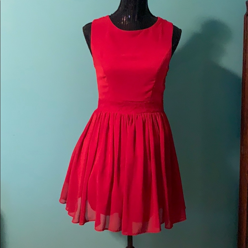 Red lace back dress